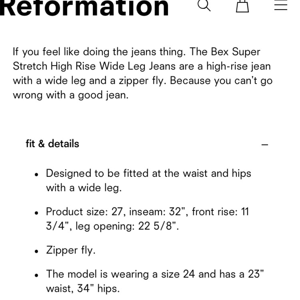 New: Reformation Bex Super Stretch High Rise Wide Leg Jeans. Size 28 - Picture 13 of 15